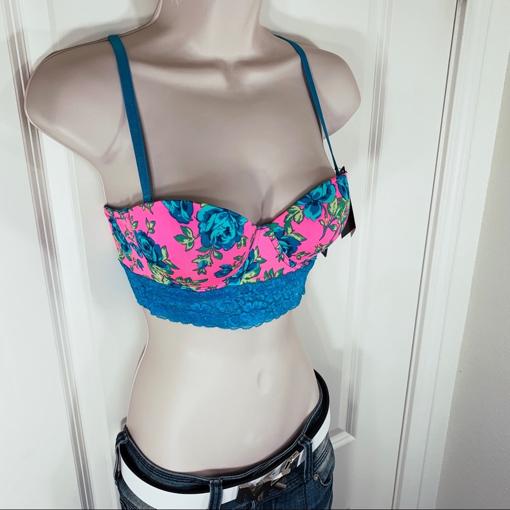 NWT Rampage Lace & Flowers Busty Bustier Corset Convertible Bra Sexy Crop Top - Picture 9 of 16